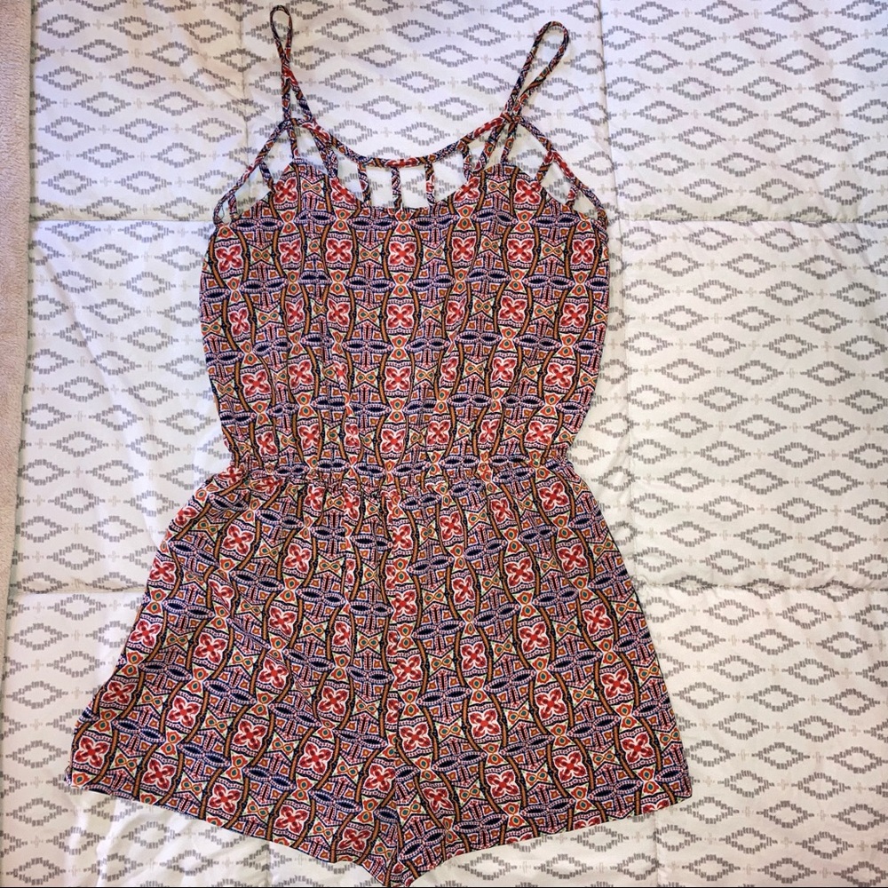 Bright Patterned Romper with Lattice Edging - Perfect for Summer!